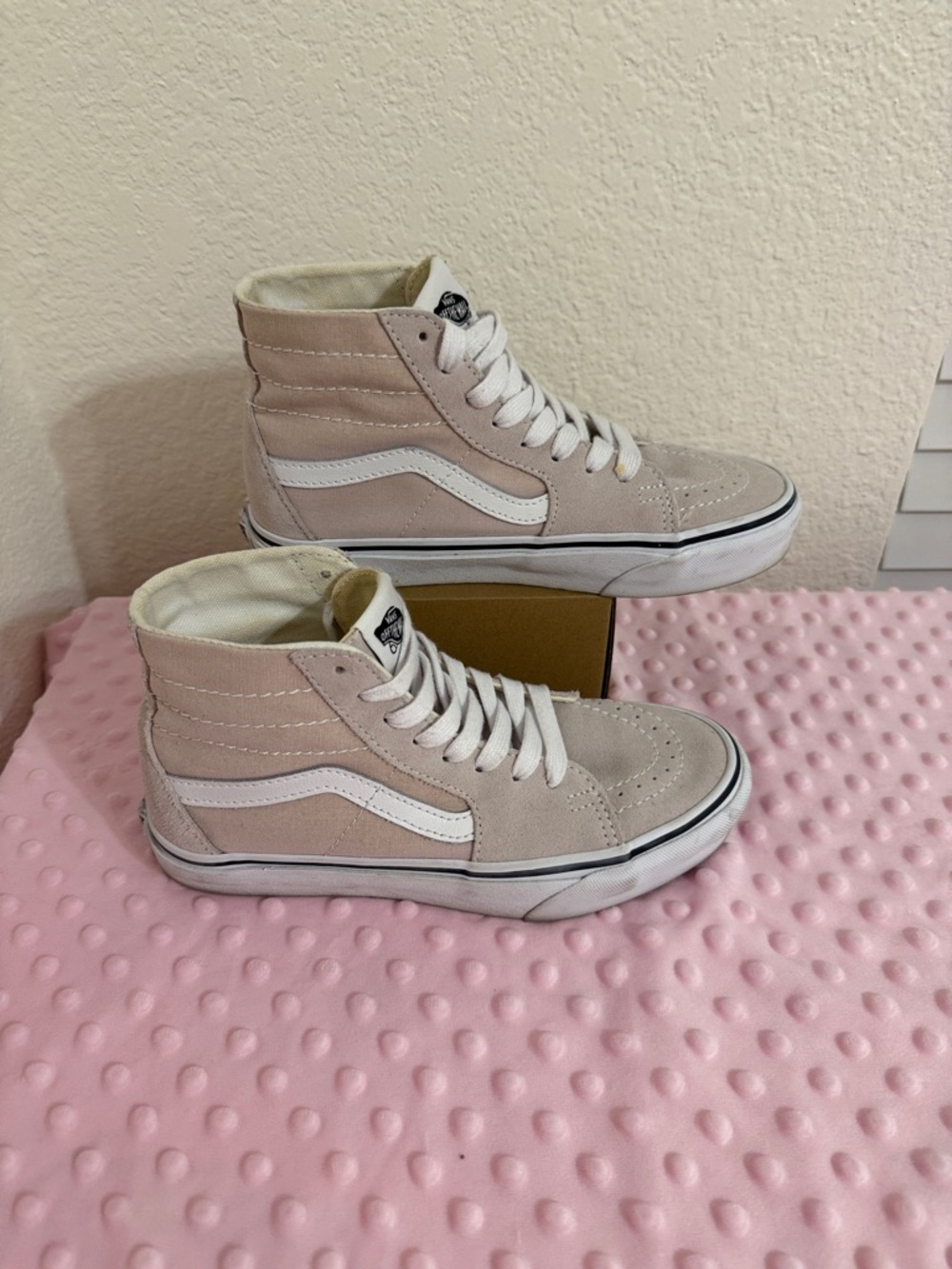 Vans High-Top Sneakers in Blush Pink & White